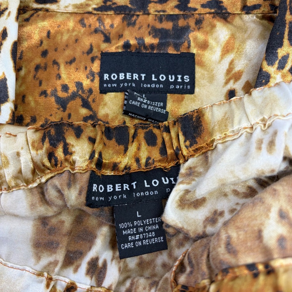 Robert Louis Pajama Set Womens Large Leopard Print Satin Lace Trim Mob Wife - Picture 6 of 7